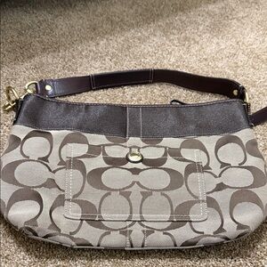 Coach Tan and Brown Signature Shoulder Bag